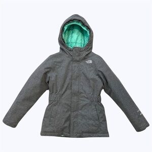 North Face Kids Winter Jacket HyVent 550 Gray and Teal Girls Size 10/12 Medium